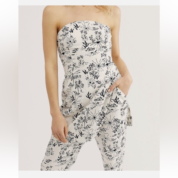 Free Peoplee This Is Love Black Icory Cream Linen Blend Strapless Tunic Top - Picture 4 of 10